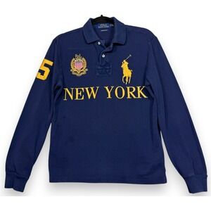Polo Ralph Lauren Polo Shirt Mens S Blue New York Rugby Long Sleeve Slim Fit 5